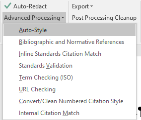 Screenshot of an Advanced Processing dropdown menu with Auto-Style highlighted